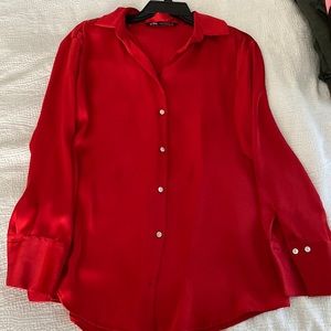 Zara Red Satin Blouse
